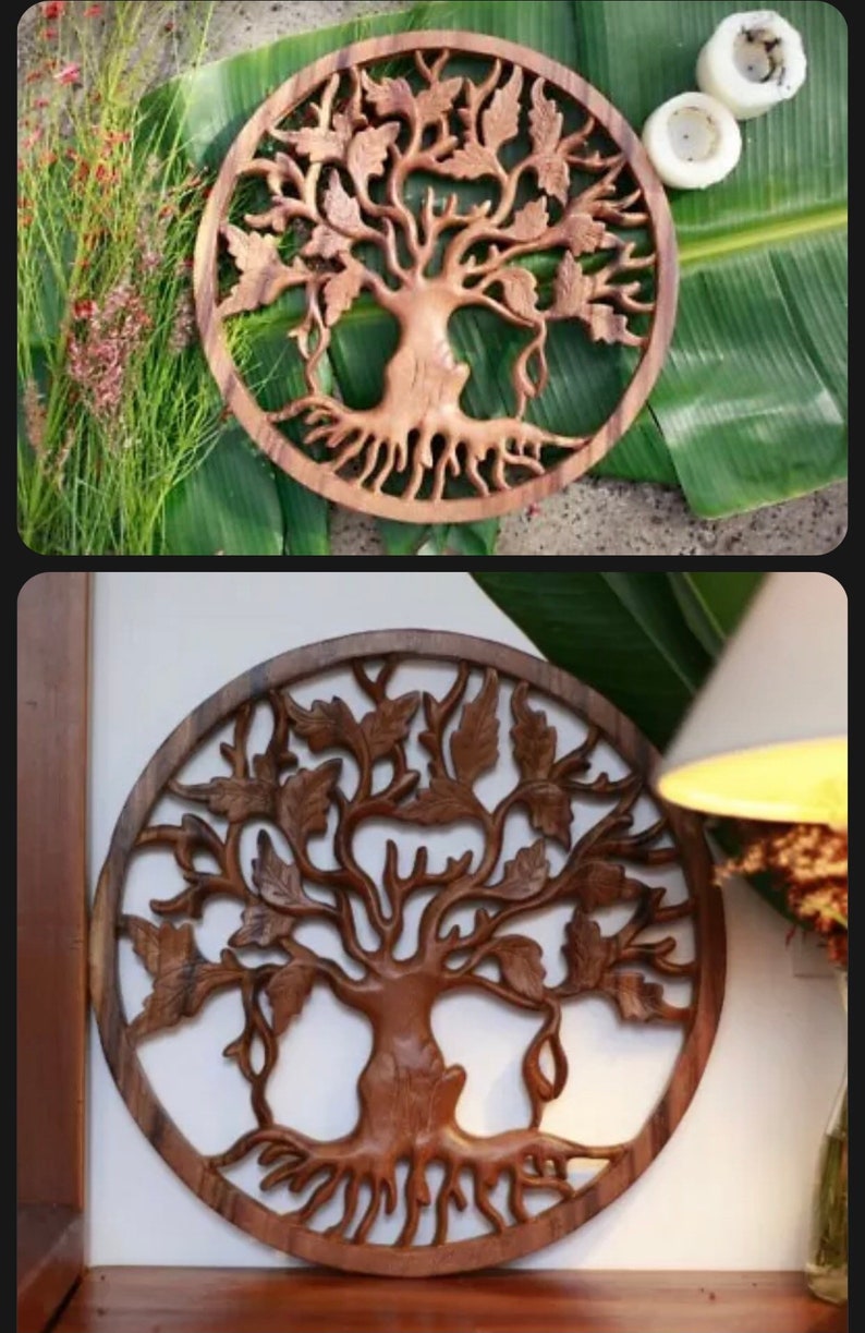 Tree of Life Wall Sculpture Panel Hand Carved Wood Tree of Life Wall