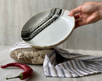 Splash ceramic pasta bowl, Handmade dinnerware noodles plate, Organic shaped stoneware bowls set, Unique rice bowls, Modern art by Manya