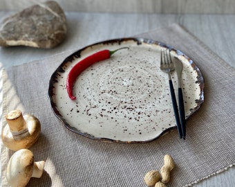 Rustic Large serving plate 12 inch, Natural dinnerware set, Unique stoneware, Snack cheese tray, Main plate, Modern ceramic Art by Manya