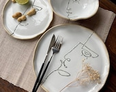 Modern Picasso face dinnerware set, Stoneware dinner side snack plates, Salad pasta soup bowls, Serving tableware, Ceramic Art by Manya