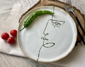 Picasso inspired dinner plate 10", Ceramic tableware, Kitchen dish set, Handmade stoneware set, Unique dinnerware set, Modern art by Manya