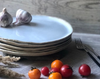 Handmade White Stoneware Dinner Plate: Modern Ceramic Tableware (10 inch)