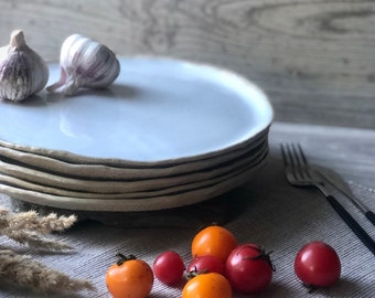 White ceramic dinner plate 10", Dinnerware plate set, Organic stoneware plates, Handmade pottery tableware, Modern sculpture art by Manya