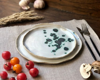 Set di stoviglie in ceramica da dessert, piatti piani/ciotola da zuppa per servire insalata, stoviglie, collezione scandinava, regalo in gres scolpito in ceramica