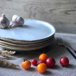 White ceramic dinner plate 10, Dinnerware plate set, Organic stoneware plates, Handmade pottery tableware, Modern sculpture art by Manya image 1