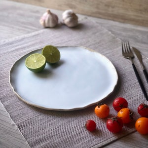 White ceramic dinner plate 10, Dinnerware plate set, Organic stoneware plates, Handmade pottery tableware, Modern sculpture art by Manya image 2