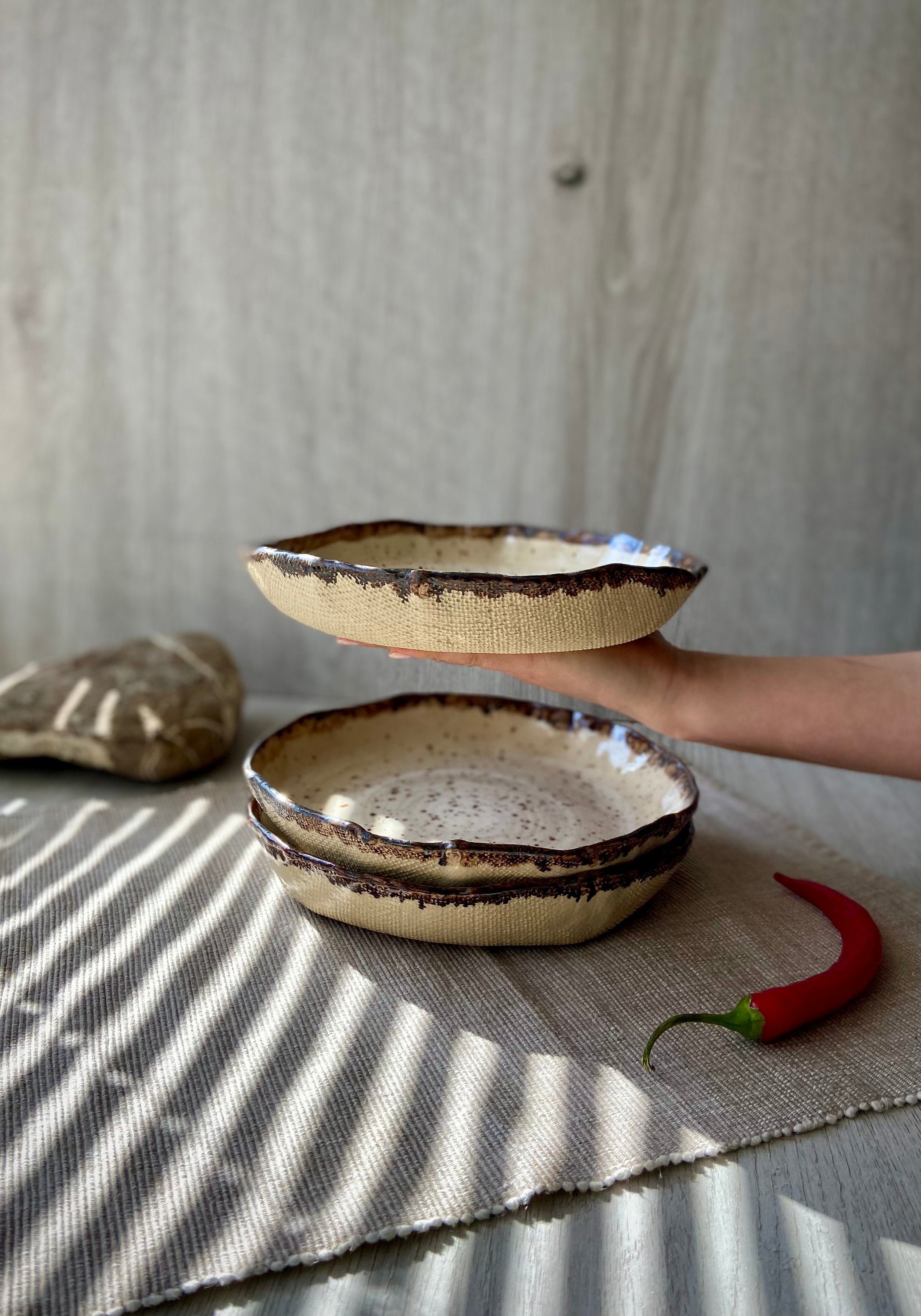 Rustic pasta bowls Unique stoneware cereal bowl Pottery Etsy