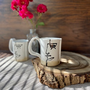 Picasso coffee/tea mug, Ceramic cup, White and blue tableware tea set, Handmade pottery drinkware, Stoneware mug, Modern art by Manya image 1
