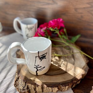Picasso coffee/tea mug, Ceramic cup, White and blue tableware tea set, Handmade pottery drinkware, Stoneware mug, Modern art by Manya image 9