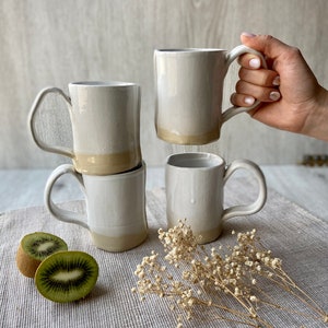 White ceramic mug, Old fashioned coffee tea cup, Big handel mug, Handmade pottery drinkware, Stoneware tea set, Unique modern art by Manya image 2