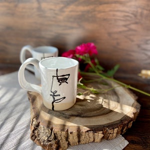 Picasso coffee/tea mug, Ceramic cup, White and blue tableware tea set, Handmade pottery drinkware, Stoneware mug, Modern art by Manya image 6