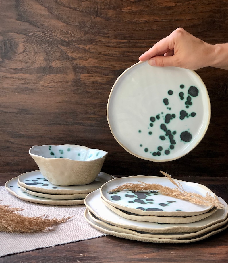 Green Dinnerware Sets Stoneware Dinner Side Snack Plates Etsy