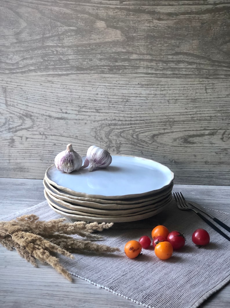 White ceramic dinner plate 10, Dinnerware plate set, Organic stoneware plates, Handmade pottery tableware, Modern sculpture art by Manya image 7
