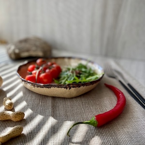 Rustic pasta bowls, Unique stoneware cereal bowl, Pottery dinnerware set, Organic sculpted ramen noodles plate, Modern ceramic Art by Manya image 6