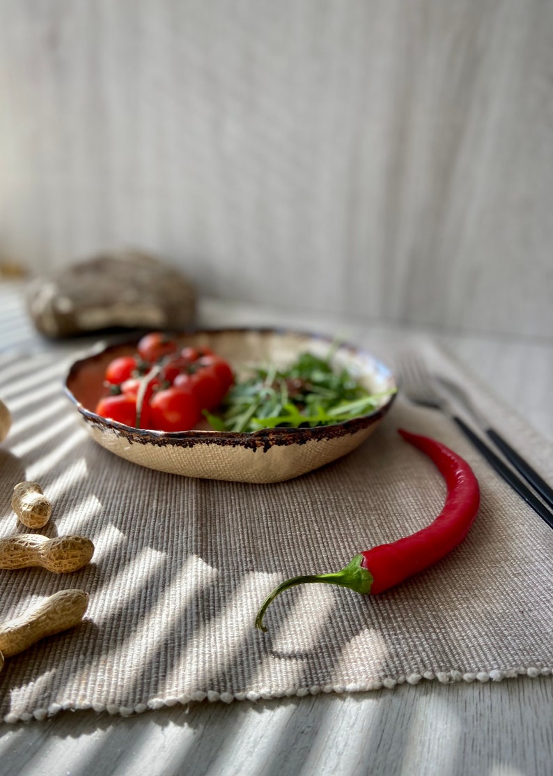 Rustic pasta bowls, Unique stoneware cereal bowl, Pottery dinnerware set, Organic sculpted ramen noodles plate, Modern ceramic Art by Manya image 6