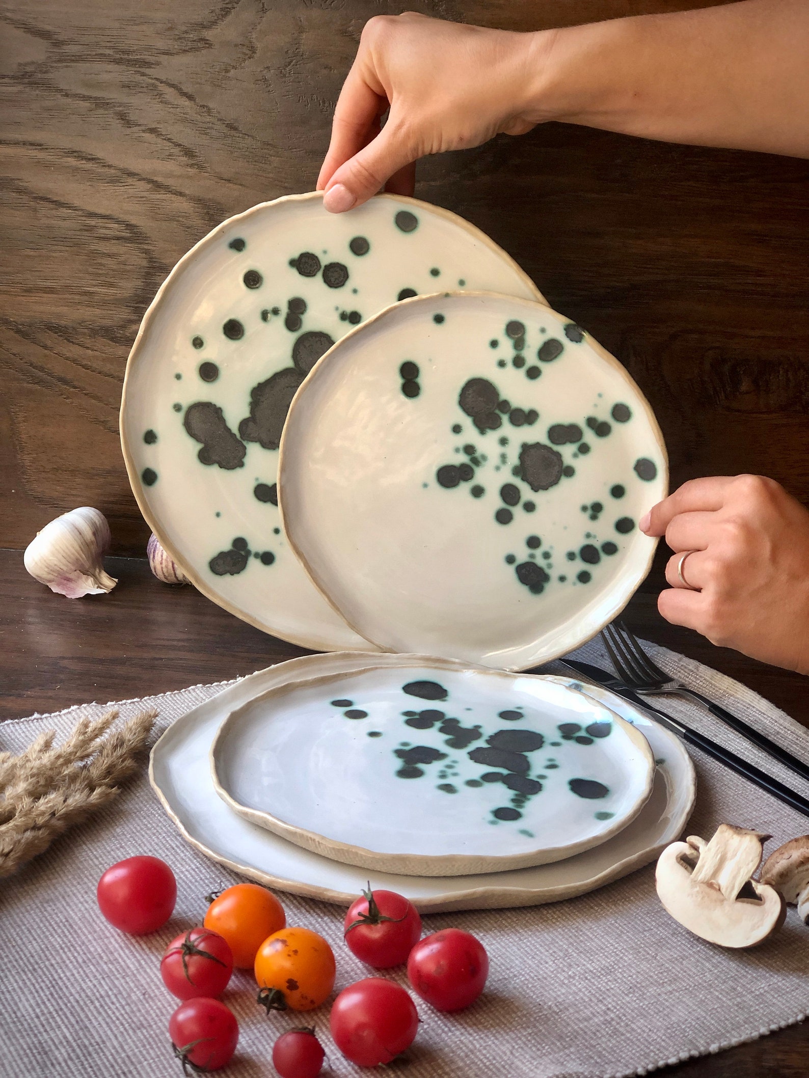 Ceramic Dinnerware Set of Dessert Dinner Plates / Soup Bowl | Etsy