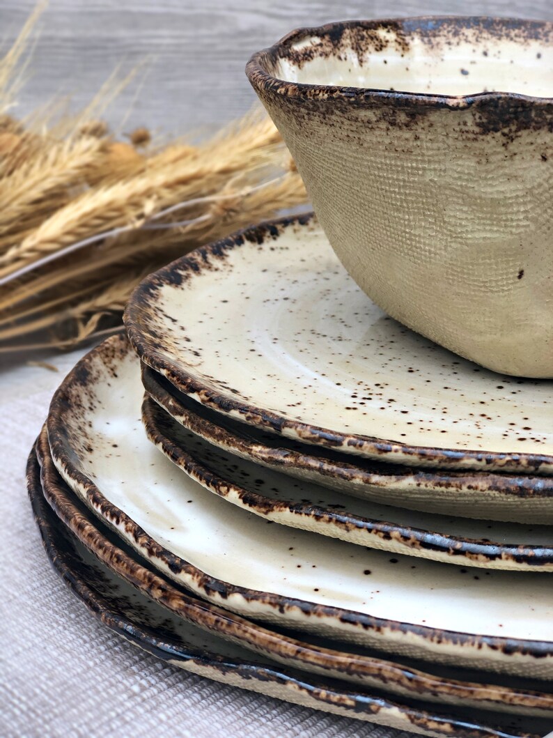Rustic Ceramic Dinnerware Set of Dessert Dinner Plates and Etsy