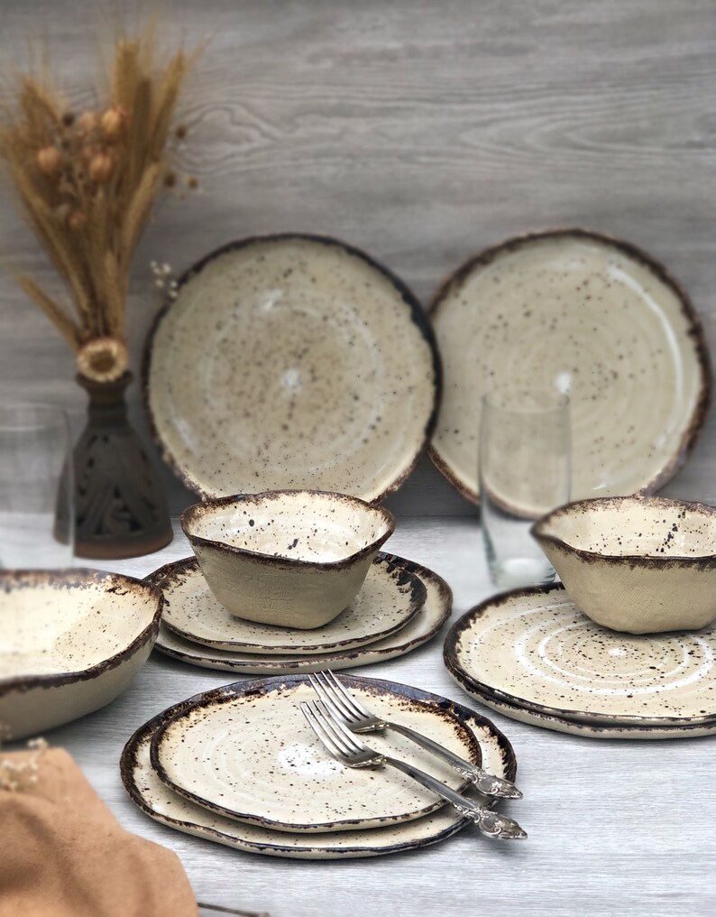 Rustic Ceramic Dinnerware Set of Dessert Dinner Plates and Etsy