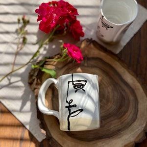Picasso coffee/tea mug, Ceramic cup, White and blue tableware tea set, Handmade pottery drinkware, Stoneware mug, Modern art by Manya image 2