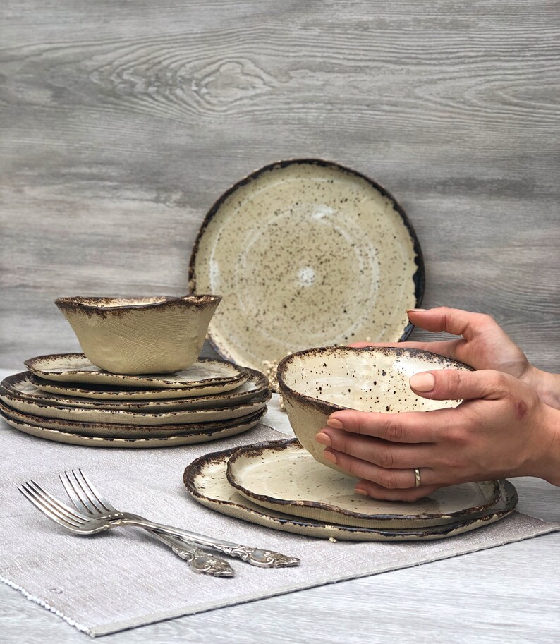 Rustic Ceramic Dinnerware Set of Dessert Dinner Plates and Etsy