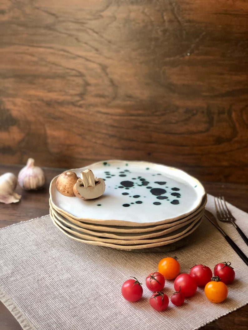 Ceramic Dinnerware Set of Dessert, Dinner Plates / Soup Bowl Serving Salad Tableware Scandinavian Collection Pottery Sculpted Stoneware Gift image 5