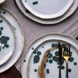 Ceramic Dinnerware Set of Dessert, Dinner Plates / Soup Bowl Serving Salad Tableware Scandinavian Collection Pottery Sculpted Stoneware Gift image 4