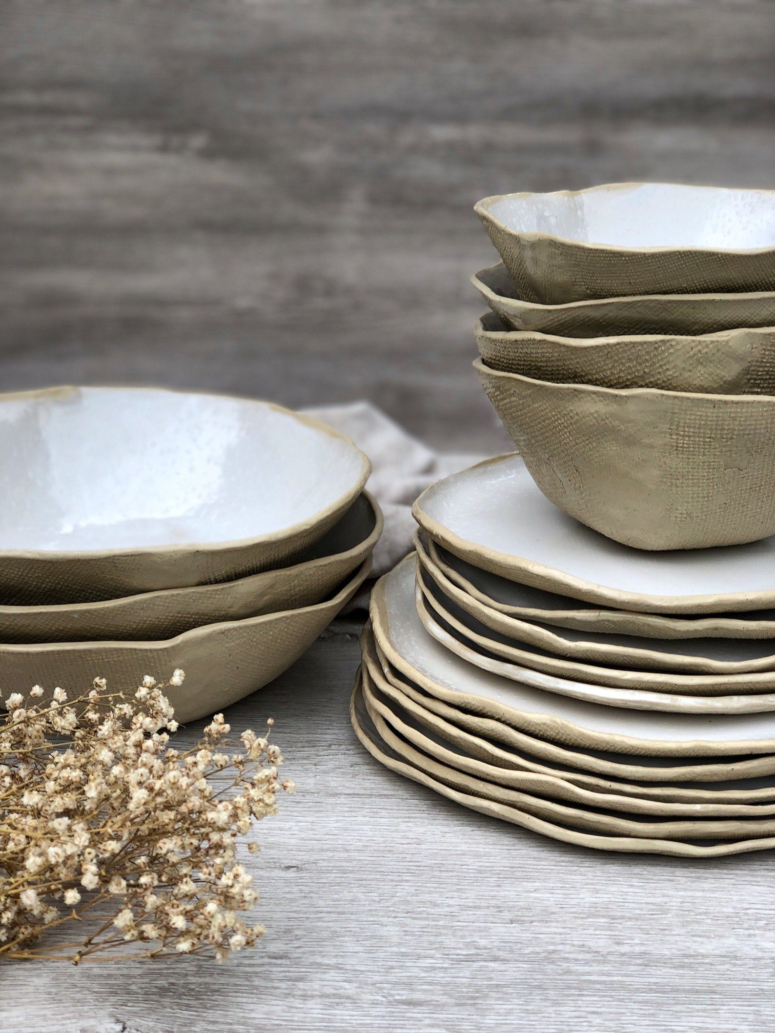 Weiße Keramik Geschirr Set von Dessert Teller und Suppe Etsy