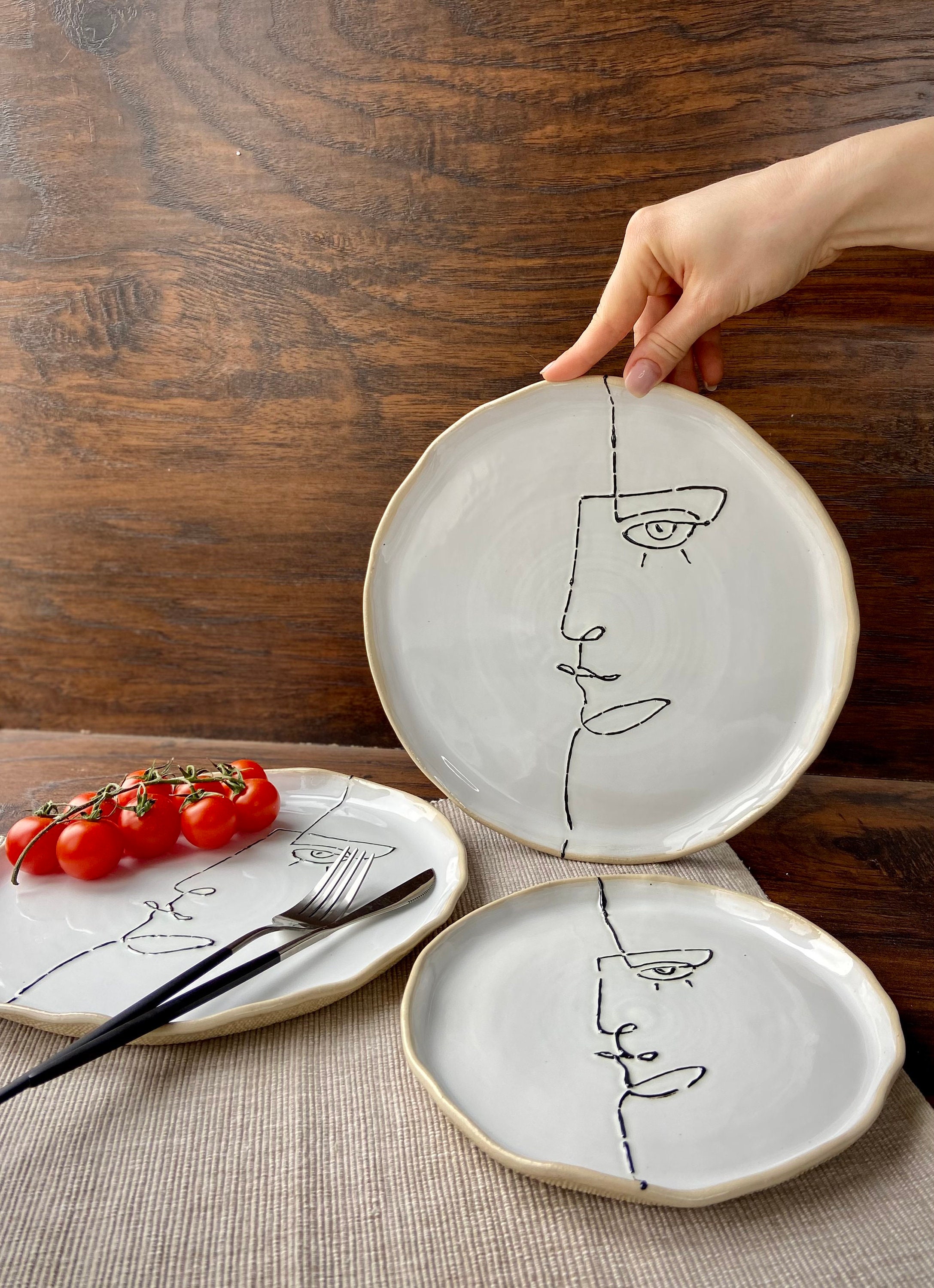 Wit keramisch servies hedendaagse kunst modern diner dessert | Etsy