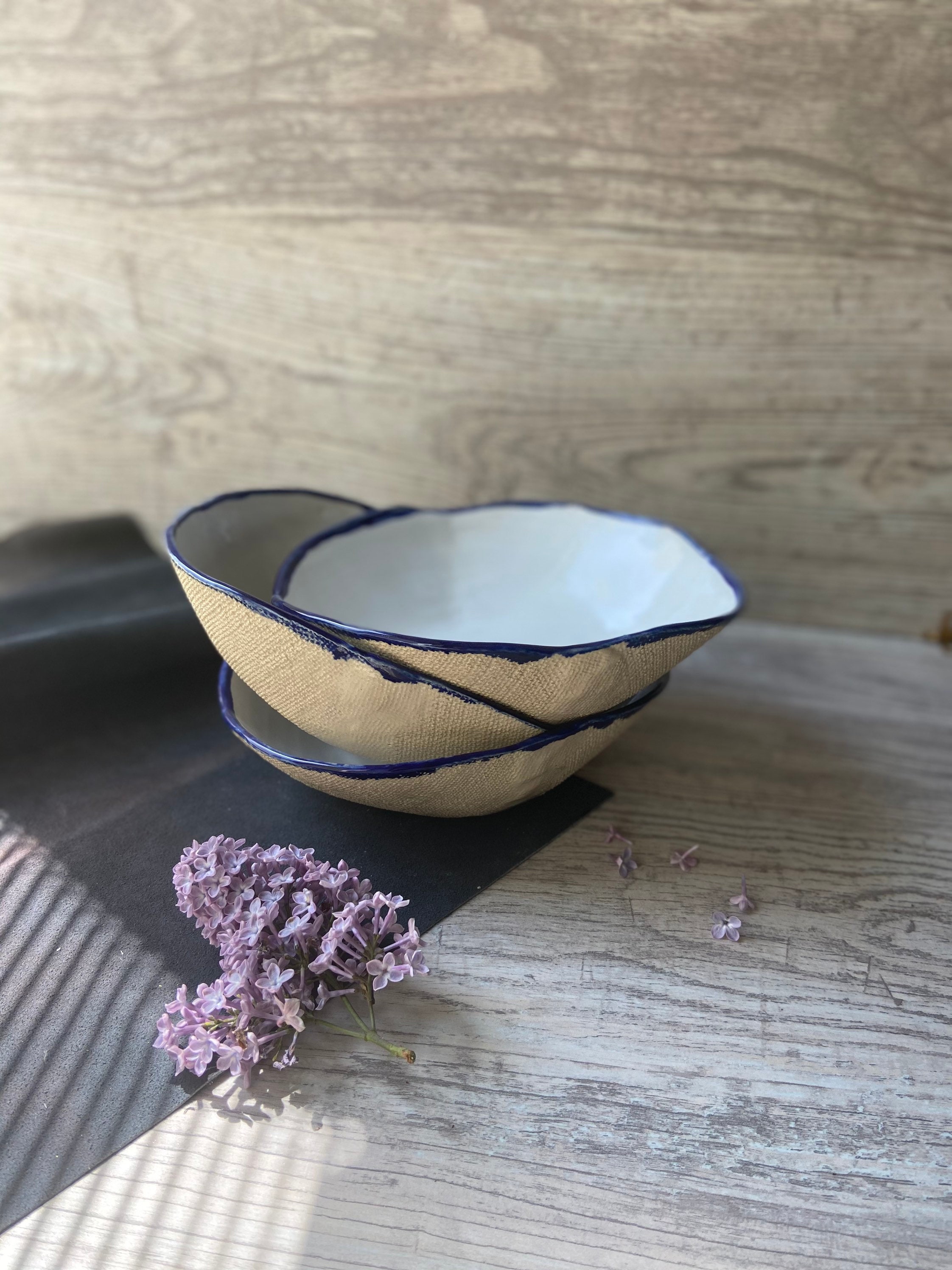 Organic Shaped Ceramic Salad/serving Bowl, Sculpted Dinnerware Bowl