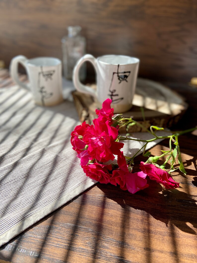 Picasso coffee/tea mug, Ceramic cup, White and blue tableware tea set, Handmade pottery drinkware, Stoneware mug, Modern art by Manya image 7