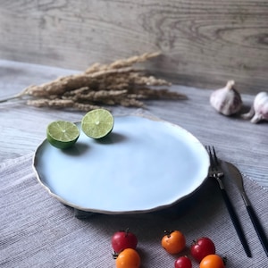 White ceramic dinner plate 10, Dinnerware plate set, Organic stoneware plates, Handmade pottery tableware, Modern sculpture art by Manya image 5