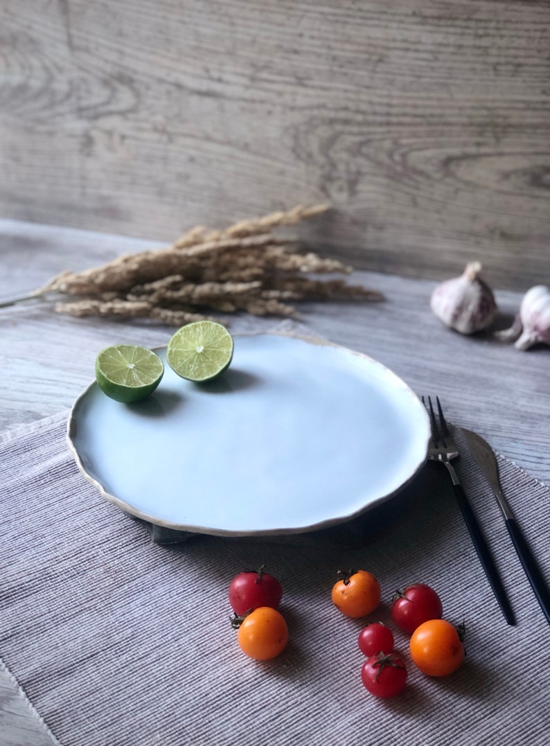 White ceramic dinner plate 10, Dinnerware plate set, Organic stoneware plates, Handmade pottery tableware, Modern sculpture art by Manya image 5