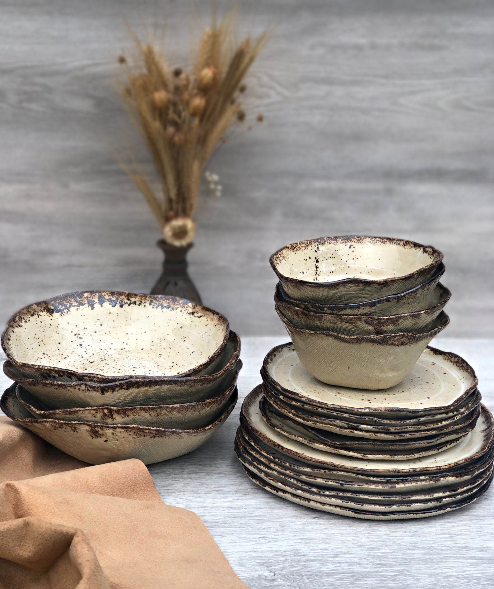 Rustic Ceramic Dinnerware Set of Dessert Dinner Plates and Etsy