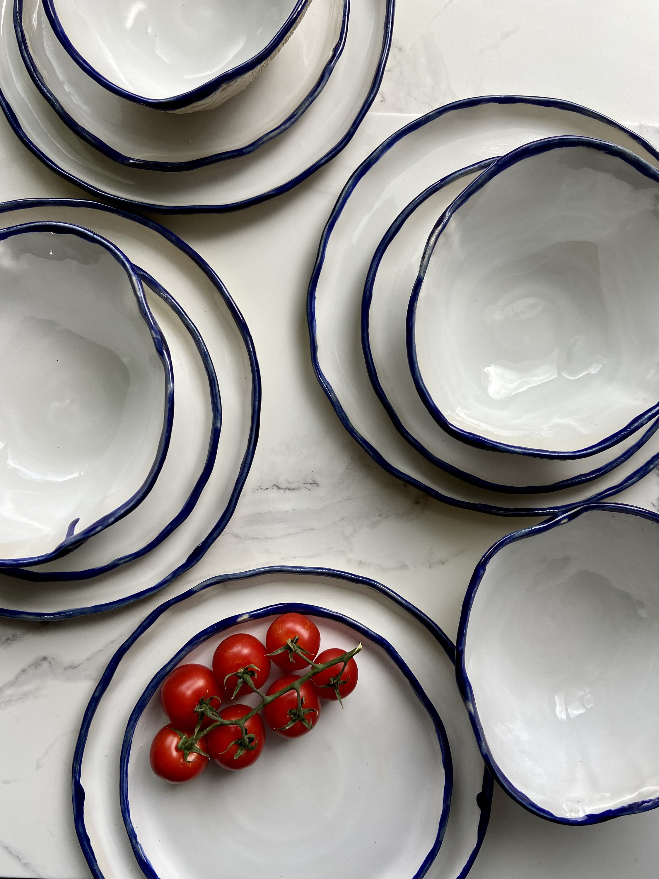 Modern White and Blue Rim Dinnerware Set for 4 12 Pieces Etsy
