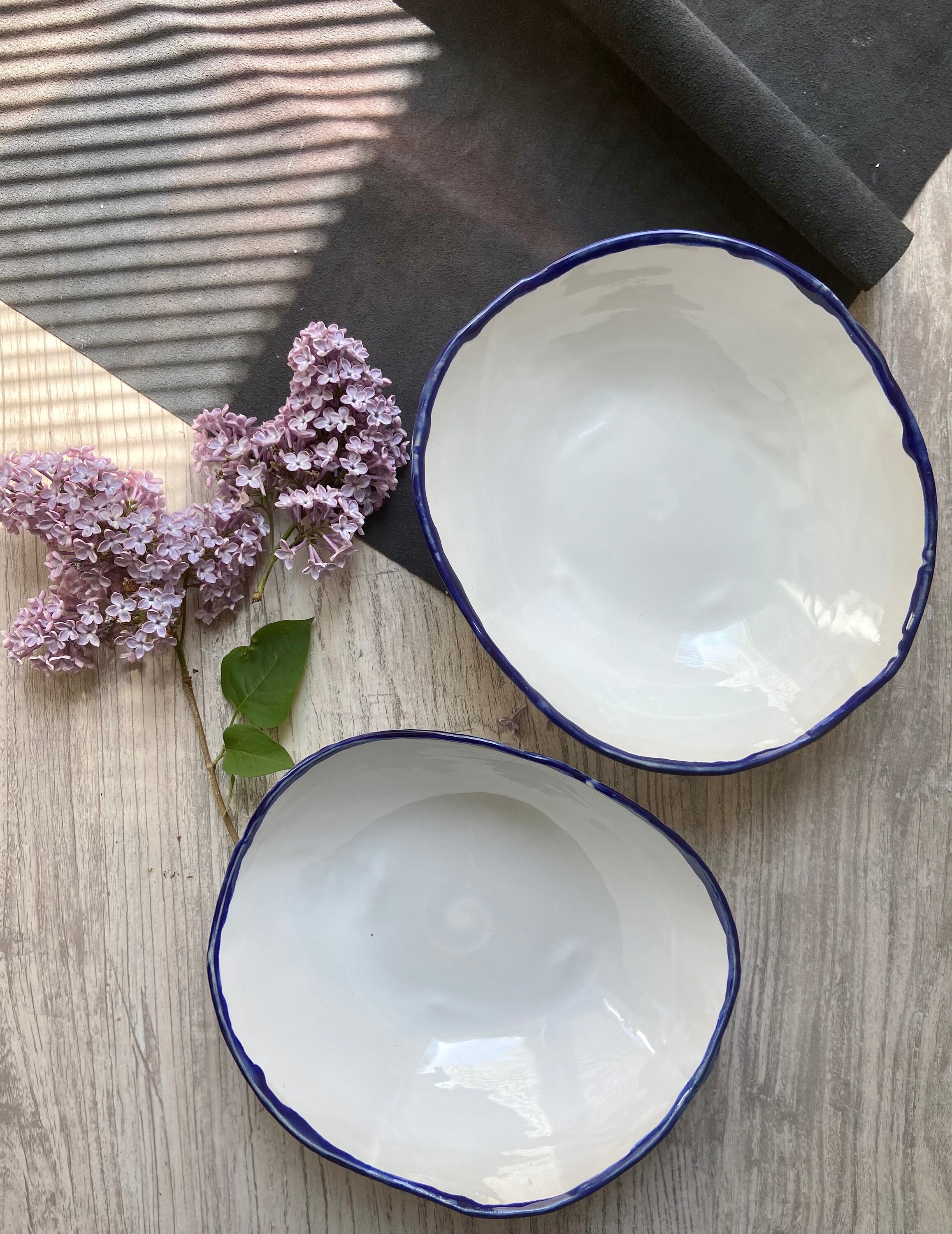 Organic Shaped Ceramic Salad/serving Bowl Sculpted Dinnerware Etsy