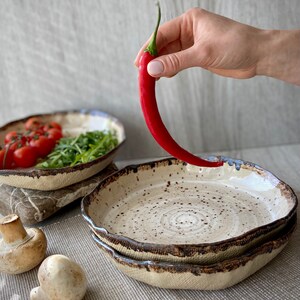 Rustic pasta bowls, Unique stoneware cereal bowl, Pottery dinnerware set, Organic sculpted ramen noodles plate, Modern ceramic Art by Manya image 10