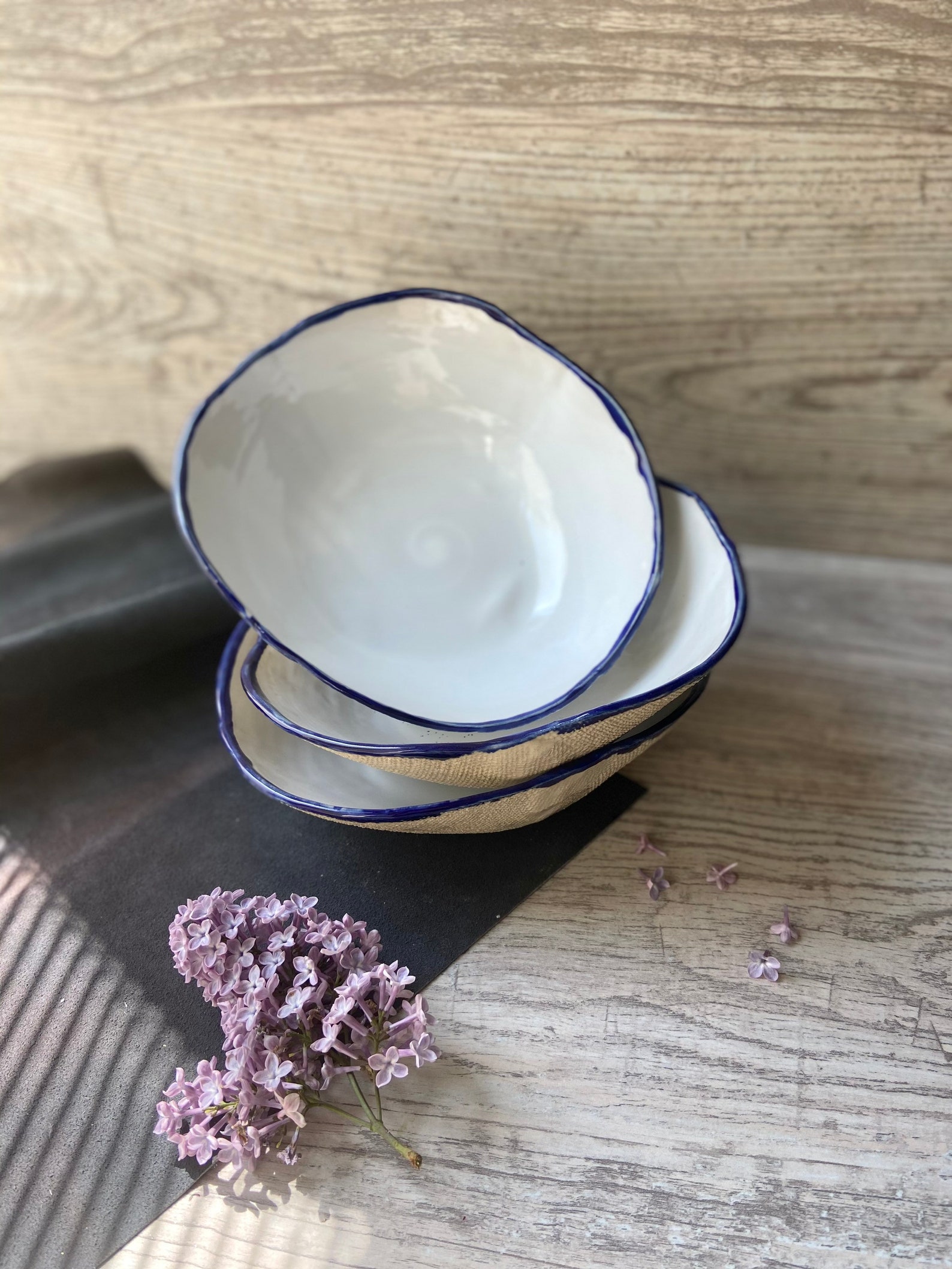 Organic Shaped Ceramic Salad/serving Bowl, Sculpted Dinnerware Bowl