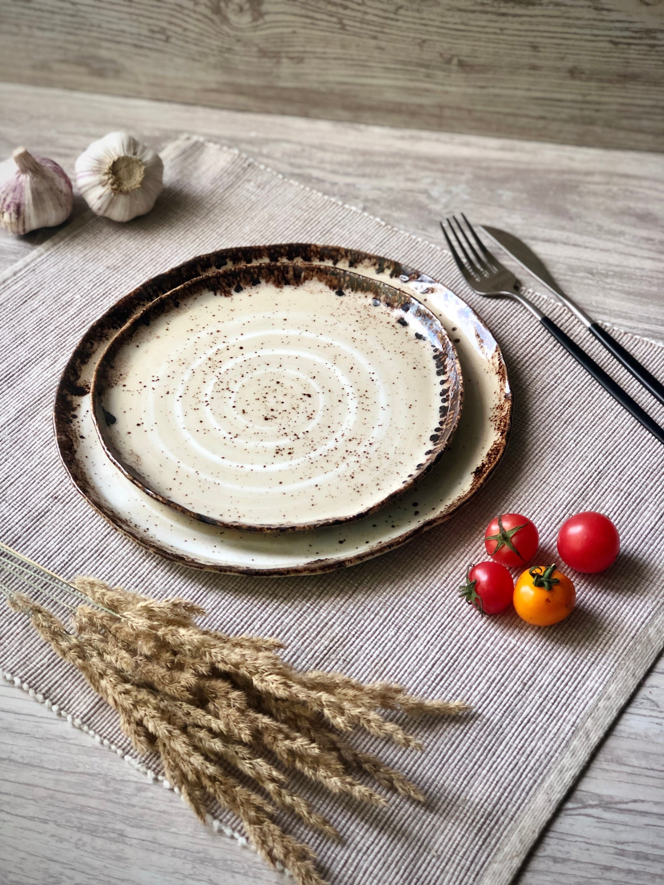 Rustiek keramische servies set van dessert diner borden / Etsy