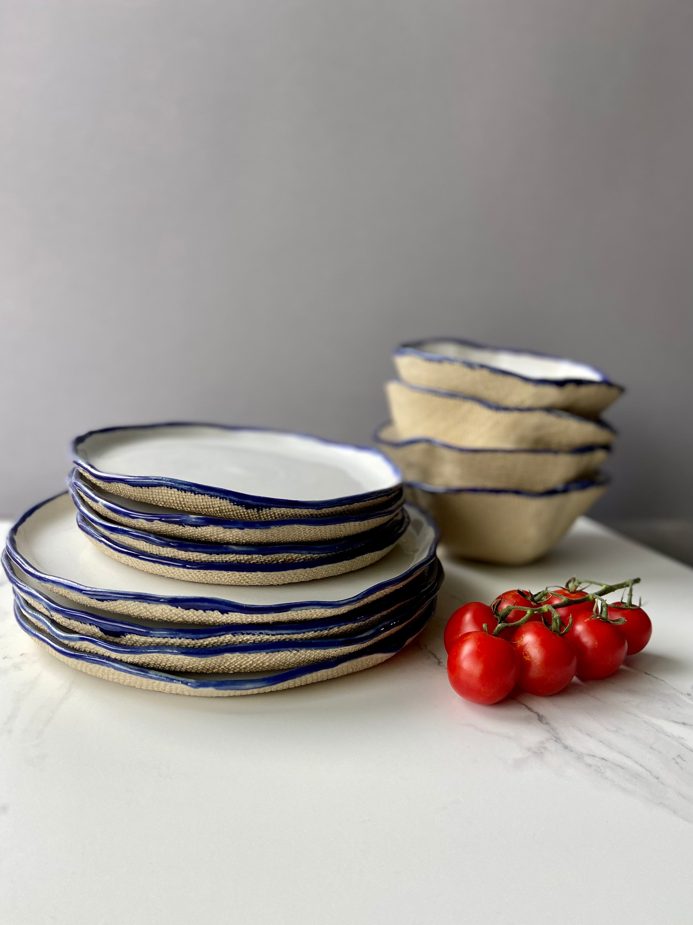 Modern White and Blue Rim Dinnerware Set for 4 12 Pieces Etsy