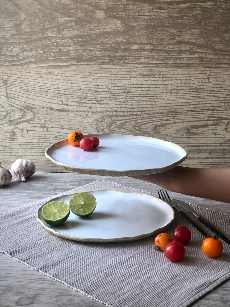 White ceramic dinner plate 10, Dinnerware plate set, Organic stoneware plates, Handmade pottery tableware, Modern sculpture art by Manya image 4