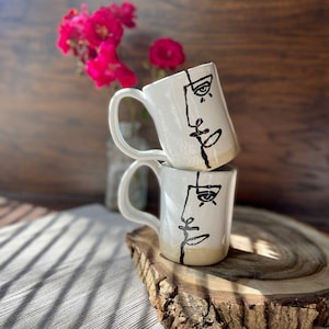 Picasso coffee/tea mug, Ceramic cup, White and blue tableware tea set, Handmade pottery drinkware, Stoneware mug, Modern art by Manya image 8