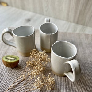 White ceramic mug, Old fashioned coffee tea cup, Big handel mug, Handmade pottery drinkware, Stoneware tea set, Unique modern art by Manya image 6