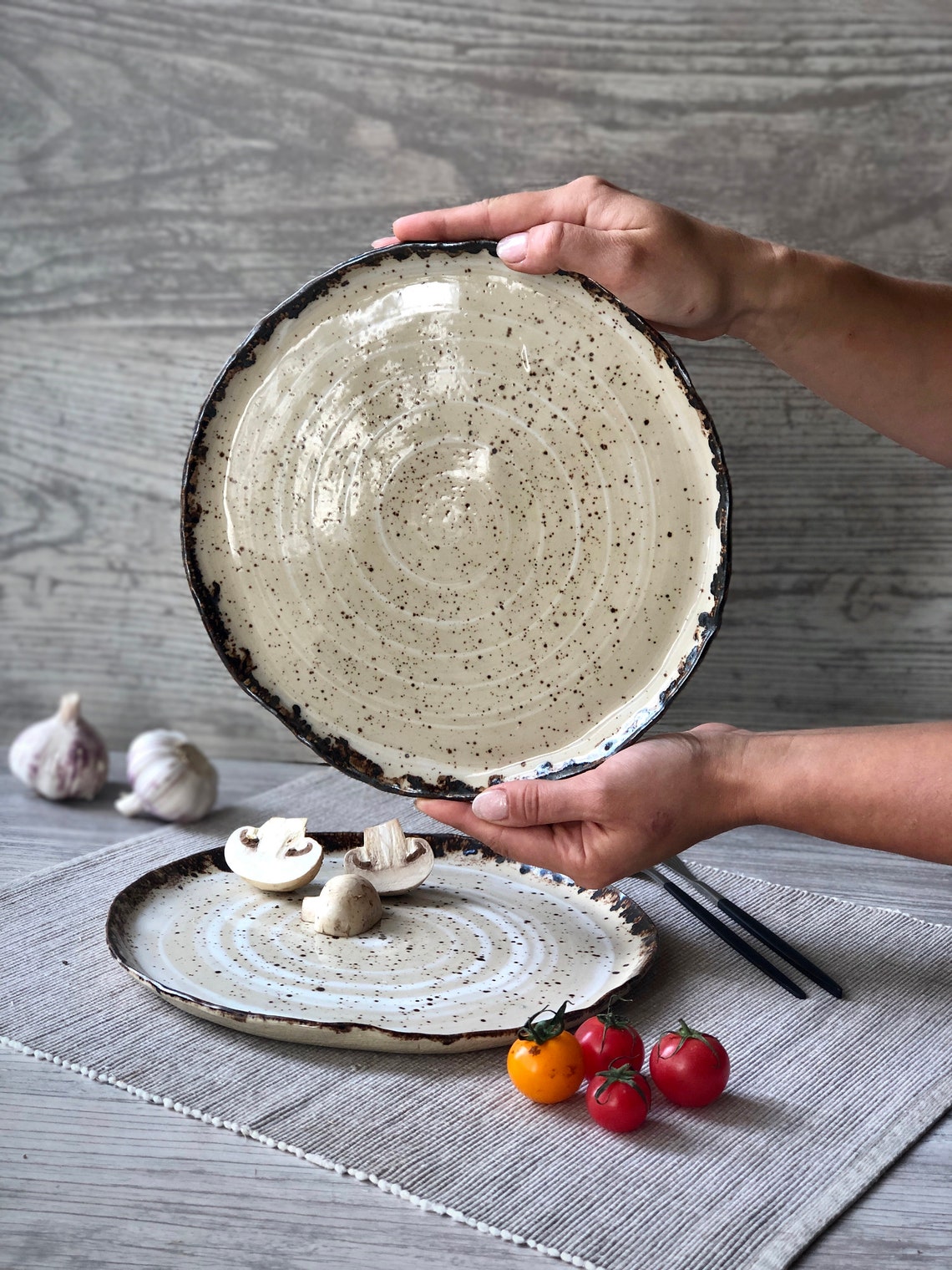 Rustic Dinner Plates 10 Natural Dinnerware Set Organic Etsy