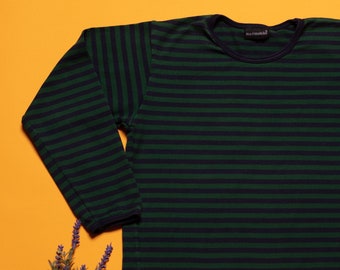 MARIMEKKO Kids Tee vintage striped green blue jersey top long sleeve t-shirt cotton minimalist finnish design scandinavian kidswear size 130