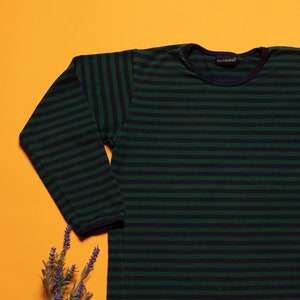 MARIMEKKO Kids Tee vintage striped green blue jersey top long sleeve t-shirt cotton minimalist finnish design scandinavian kidswear size 130