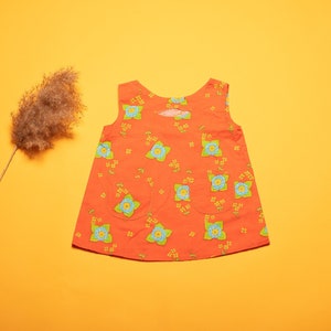 Vintage Baby Clothes age 2 - 3 years 60&#39;s handmade cotton dress orange flower pattern tank top mini dress mod kids clothing 60&#39;s kids wear