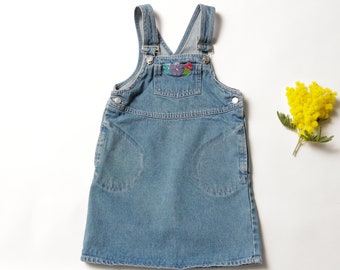 Vintage Girl Dress age 5 years denim dress jean apron dress baby clothes baby girl dress embroidered jean dress overall dress 90s kids wear