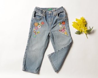 Vintage Kids Jeans united colors of benetton jeans denim pants vintage kids wear 90s toddler pants worn in jeans size 90 age 18 - 24 months