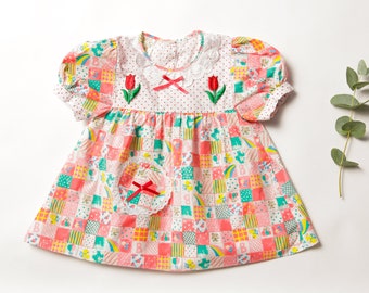 Vintage Babydoll Dress 90s baby clothes cotton summer dress kids wear vintage kid clothes patchwork dress birthday dress 3 - 4 years dress