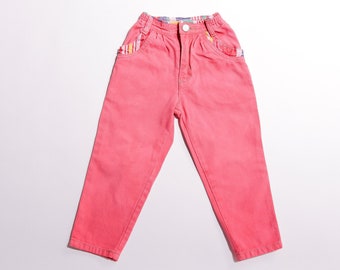 Pink Kids Jeans vintage 90's cotton denim pants vintage kids clothes summer pants jean trousers stretchy high waist pants kids age 2 years